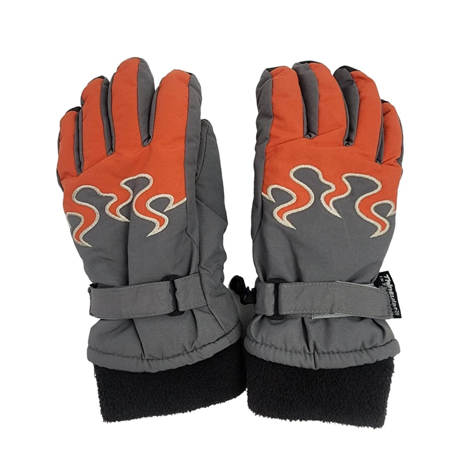 LL Bean Kids Large Flame Pattern Gloves Winter Snow Thinsulate Retro Orange