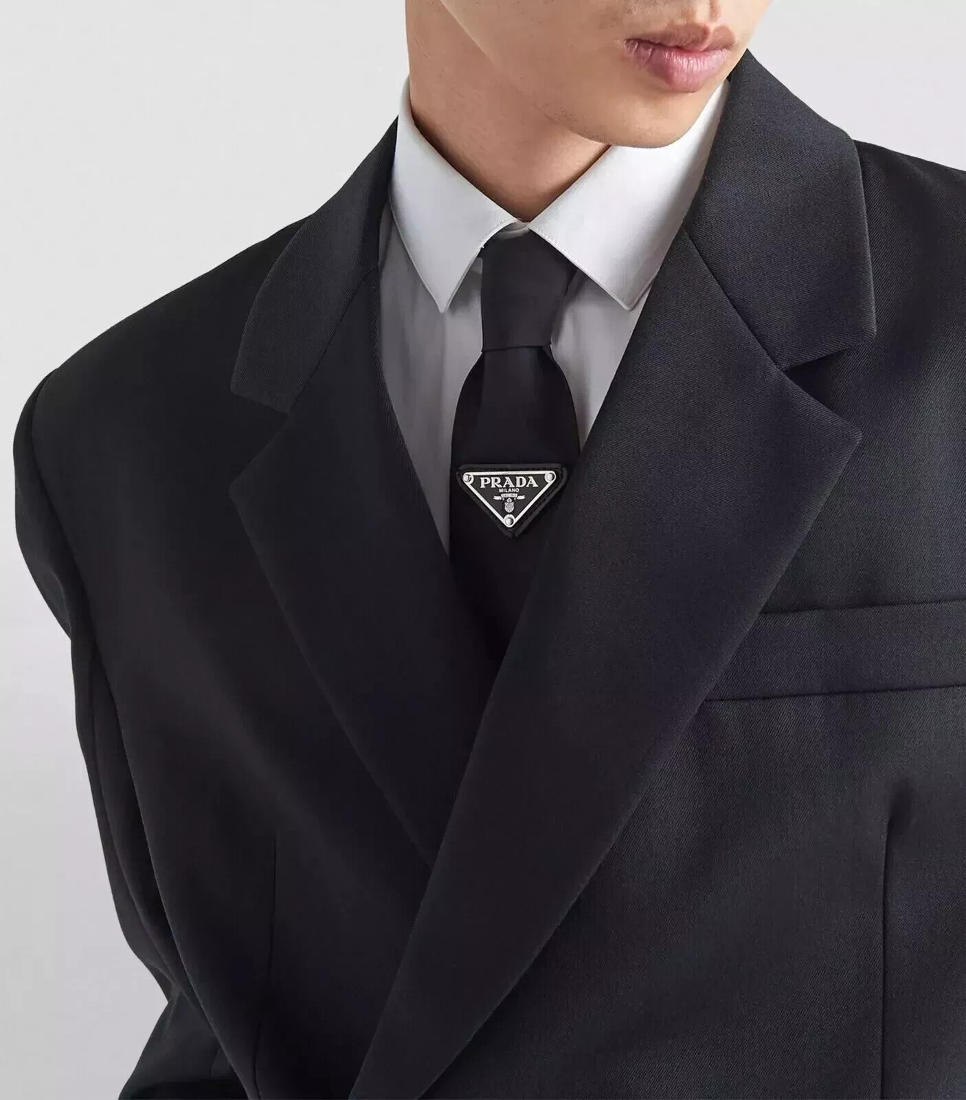 PRADA Classic Triangle Logo Tie Men's formal tie Black