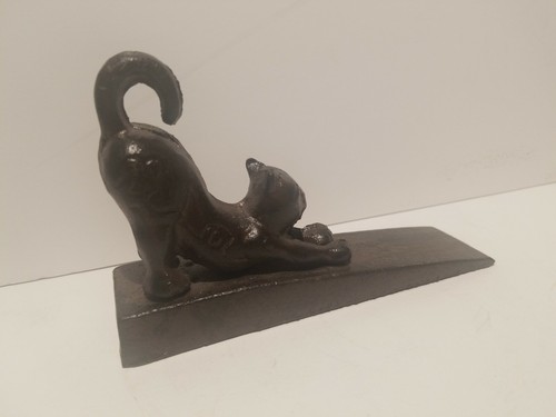 rustic scratching CAT cast iron metal shabby statue door stop stopper doorstop - Picture 2 of 5