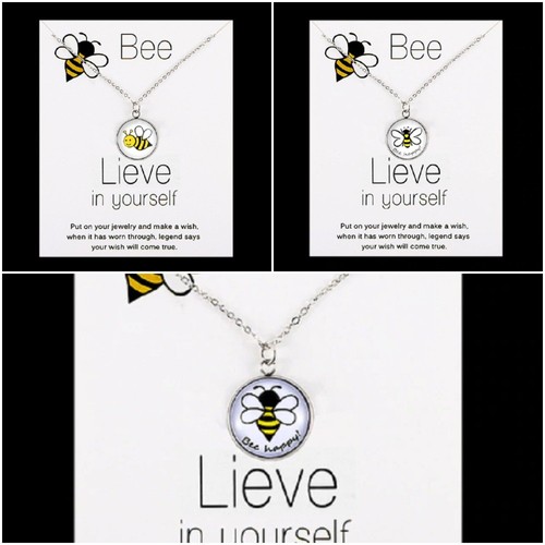 Multi Style Girls Necklace Bumblebee Bee Cabochon New w/ Tags Free Ship Cute - 第 1/4 張圖片
