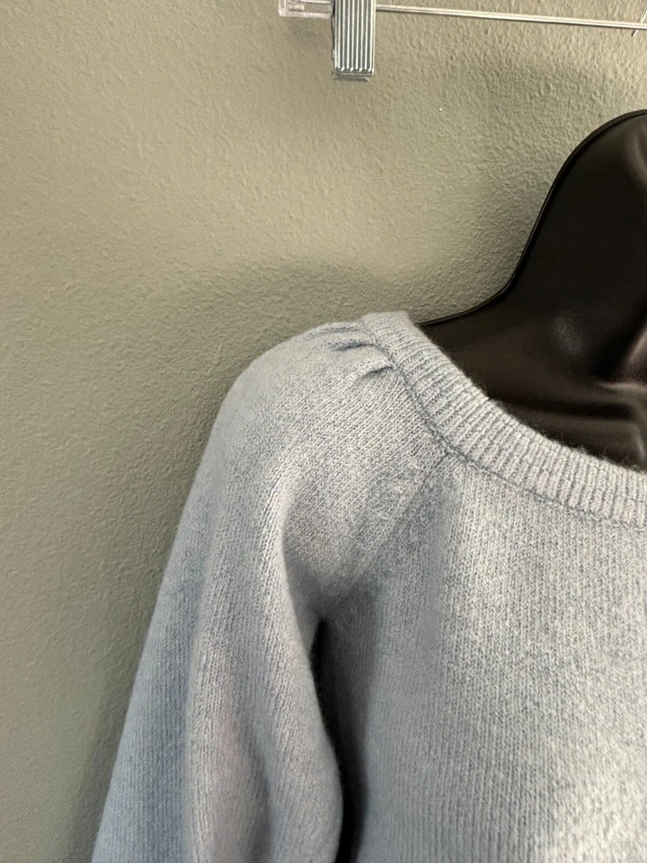 Lush Womens Light Blue Balloon Sleeve Scoop Neck Crop Sweater Size Medium - Image 2 of 4