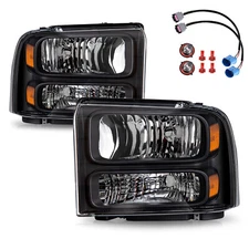 For 99-2004 Ford F250 F350 Ford Super Duty Excursion Conversion Black Headlights