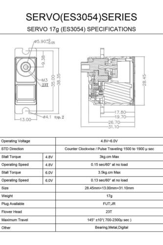 EMax ES 3054 17g (20g) Metal Gear Servo Digitale RC Aereo Auto Eli - Foto 3 di 11
