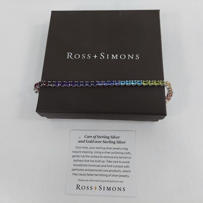Ross Simons Sterling Silver Multi Gemstone Rainbow Line Tennis Bracelet 7''