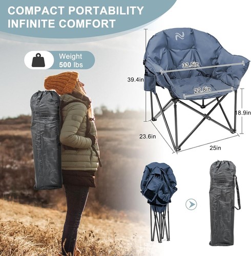 SLSY Oversized Camping Chair Outdoor Portable Chairs 500 lbs with Side Pocket - Picture 2 of 62