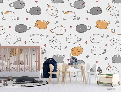 3D Cartoon Cat Heart Pattern Color Self-adhesive Removeable Wallpaper 333--JN