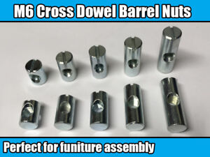 M8 x 16mm Furniture Cross Dowel Barrel Nuts Centre Threaded Fixing Cot Bed Unit