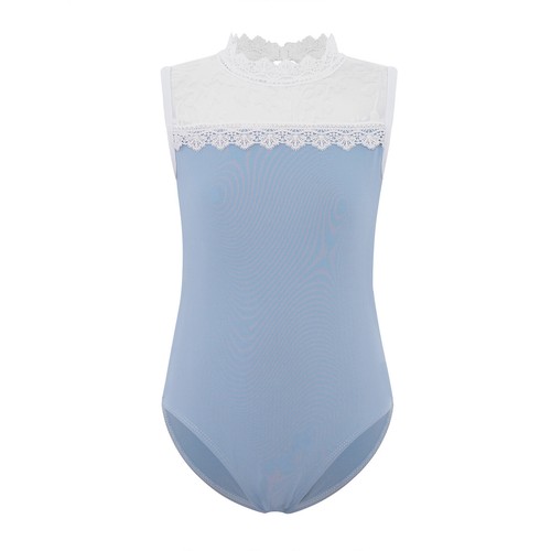 Girls Ballet Leotards Lace Collar Sleeveless Bodysuit with Sheer Mesh Gymnastics - Picture 59 of 150
