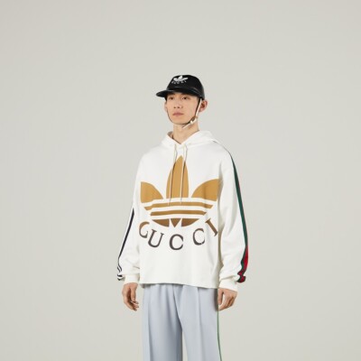 GUCCI ロゴ入りアイボリーパーカーaya専用 GUCCI X ADIDAS 722967 Oversized Hoodie Cotton Ivory Color