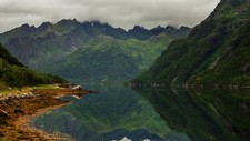 Landscape nature mountains forest trees river reflection Custom Gaming Mat Desk