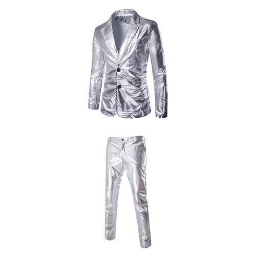 Herren Langarm Pailletten Kostüm Blazer Anzug Theater glänzende Oberteile und Hose 2 Stck. - Bild 24 von 29