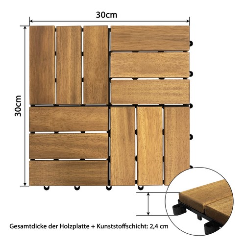 Terrassenfliesen Balkonfliese Akazie Holzfliese Rutschfest Klickfliesen 30x30 cm - Bild 5 von 11