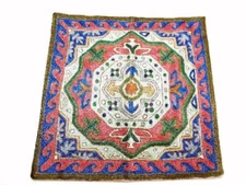 Hand Embroidered Throw Pillow Cushion Covers Silk on Cotton 16" Square