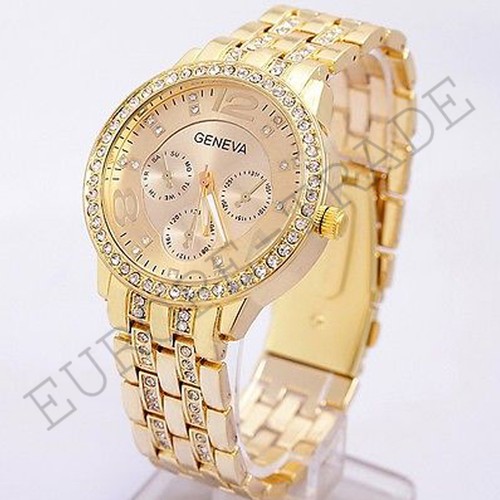 Gold Strass Uhrenarmband Damen Frauen Mode Rund Designer - Bild 5 von 6
