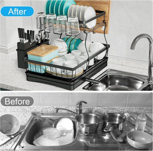 Scolapiatti Cucina Tazza Asciuga Utensili Scolapiatti Vassoio Porta Posate Organizer - Foto 6 di 18