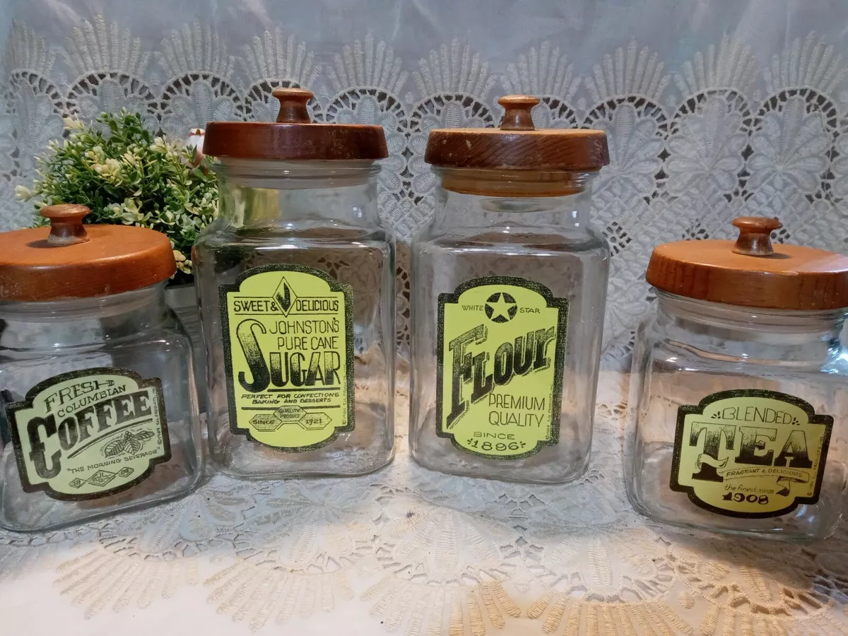 Wood Lid Glass Canister Kitchen Storage - Bottles,jars & Boxes