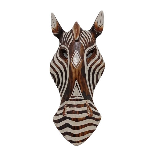 African Safari Brown Horse Hand Carved Wooden Mask Wall Hanging Folk Art 10 inch - Picture 5 of 13