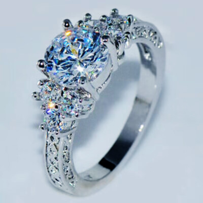 Womens Silver Ring Crystal Rings Wedding Party Engagement Rings Jewelry 18k GF