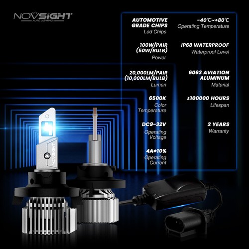 NOVSIGHT H13 LED Headlight Bulbs for Dodge Ram 1500 2500 3500 High/Low Beam Kit - Picture 13 of 15