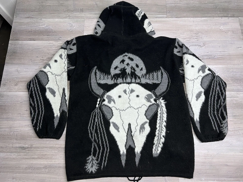 Suéter tejido con capucha para mujer con motivo nativo occidental búfalo calavera cremallera cárdigan talla XL Foto 2 de 4