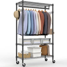 Heavy Duty Rolling Garment Rack Wire Shelf Closet Clothing with Wheels Black 75"