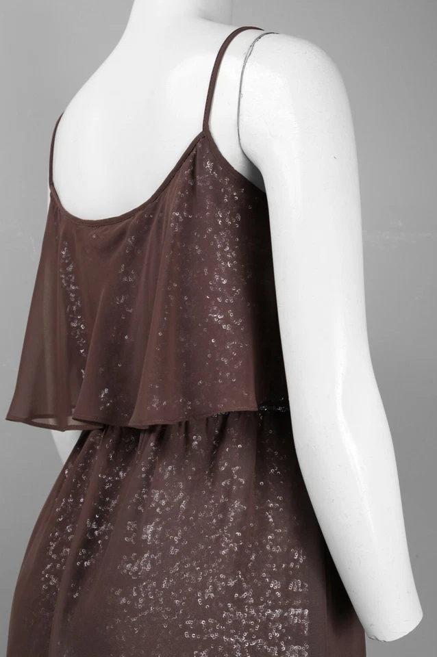 Suzi Chin Spaghetti Strap Chiffon Sequin Party Dress Size 18 Brown NWT $168 - Image 2 of 3