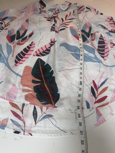 Cynthia Rowley 100% Linen Tunic Top Tropical Botanical Slub Roll Tab Popover 1X - Picture 13 of 13