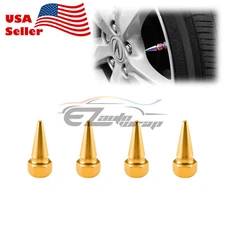 4pcs Gold Long Spike Valve Stem Caps Metal Thread Set For Wheel Tires TVC17