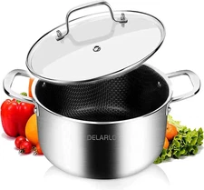 Tri-Ply Stainless Steel Stock Pot, 5QT Non Stick Pots, Induction Ready, Cooking