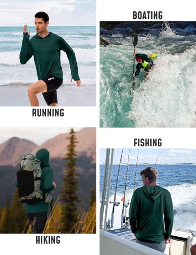 Men's UPF 50+ Sun Protection Hoodie – Long Sleeve Rash Guard for Fishing Running - Picture 143 of 151