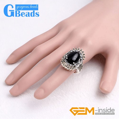 Blue Sandstone Oval Stone Beads Tibetan Silver Marcasite Ring Jewelry 20x30mm - Picture 28 of 39