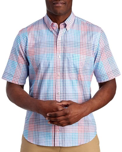 TailorByrd Mens Blue Red Check S/S Cotton Golf Button-Front Shirt NWT $89 Size S - Afbeelding 1 van 2