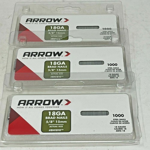 3 PACK of 1000 Arrow BN1810 18GA 5/8” Steel Brad Nails (3000 Total Brad Nails) - 第 1/9 張圖片