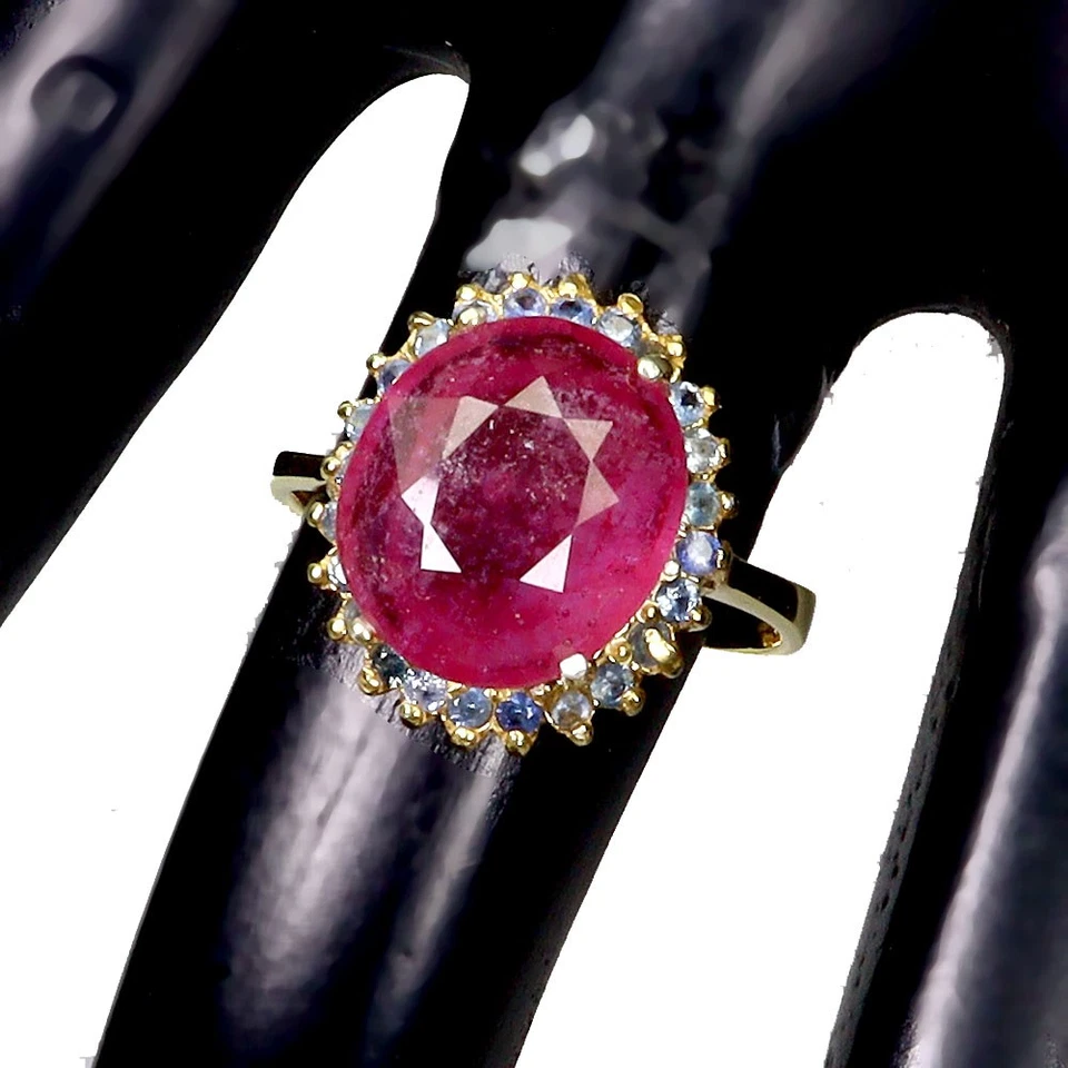 Anillo de plata de ley 925 rubí ovalado 12x11 mm zafiro piedras preciosas joyería tamaño 7 Foto 3 de 4