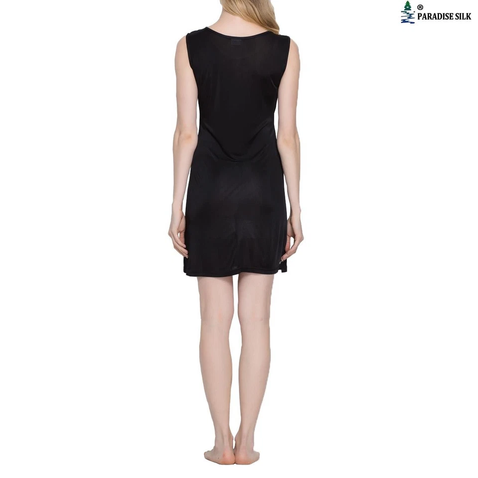 Zapatillas completas de punto de seda pura sin mangas de hombro ancho Foto 2 de 3