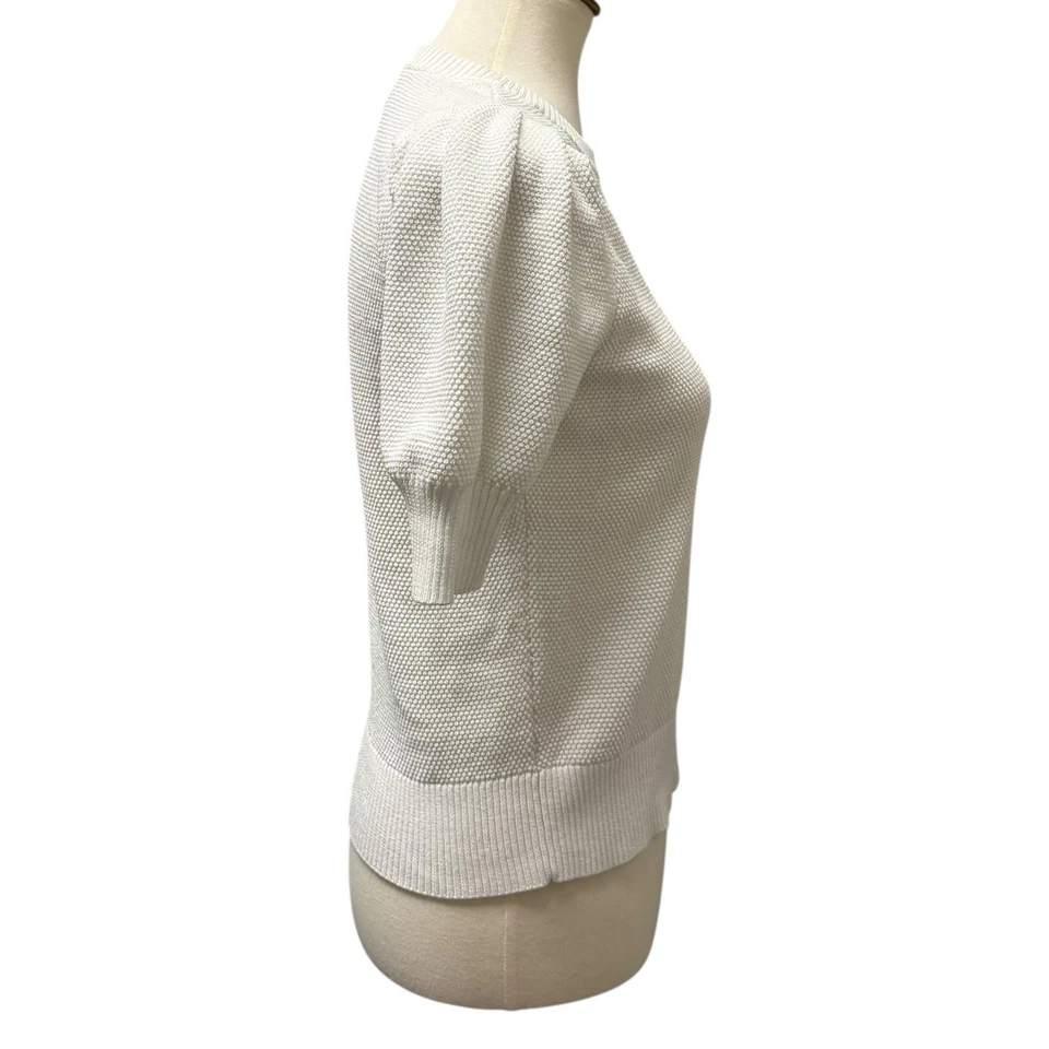 Nine West Puff рукав текстурированный коротким рукавом свитер верхний белый XS вязаный - Изображение 4 из 4