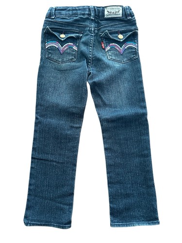 Levi's Girls Boot Cut Denim Jeans 5 Reg Adjustable Waist Flap Pocket Stretch - Picture 3 of 4