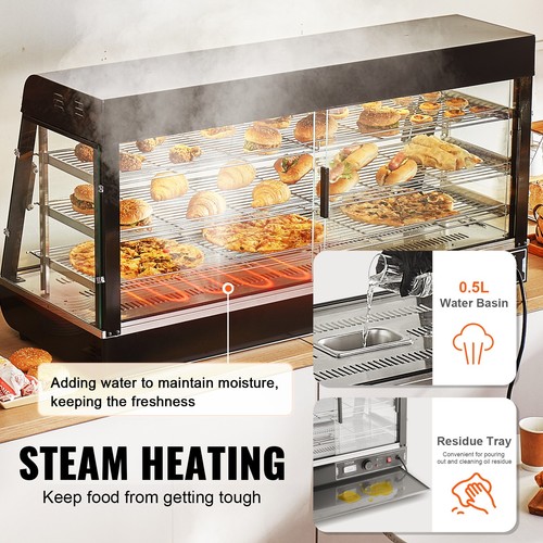VEVOR 3-Tier Commercial Food Warmer Display Countertop Pizza Cabinet with Light - Picture 4 of 12