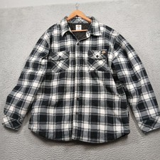 Dickies Quilted Flannel Shirt Jacket Men's XL Black White Plaid Lined Workwear