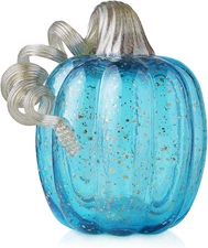 Glitzhome Hand Blown Glass Pumpkin Table Top Home Décor, 6", Blue (JK92051)