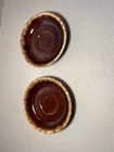 2 Brown Drip Saucers 6 Glaze USA Hull Pottery Oven Proof Vintage