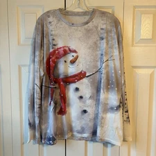 Long Sleeve Top Womens Size XXL Shirt Snowman Wearing Red Hat & Scarf