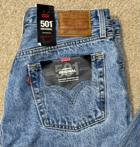Levi's Strauss 501 donna effetto invecchiato vita alta gamba dritta bottone mosca 29 x 30 - Foto 4 di 18