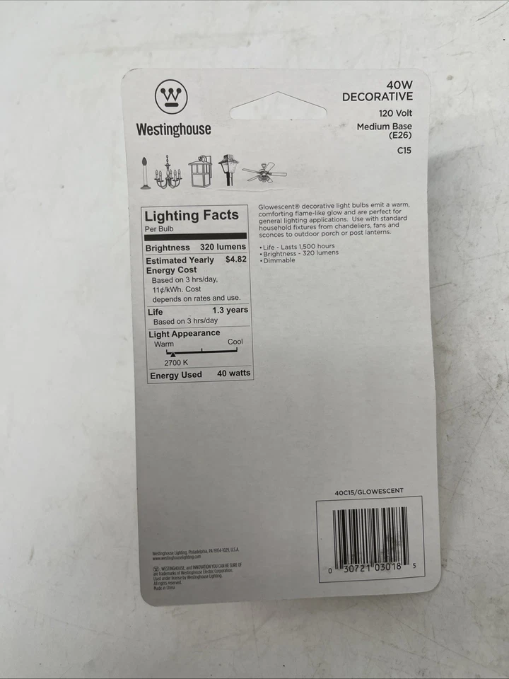 2 Spun Satin CLEAR C15 CANDLE GLO Glowescent Decorative Light Bulb Westinghouse - Image 4 of 4