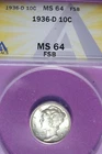 1936 D ANACS 10C MS64 FSB MERCURY DIME #B51410