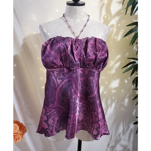 Vtg Studio 1940 90s Y2K Satin Babydoll Beaded Halter Top Sz 16 Whimsigoth Fairy