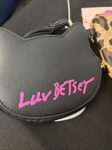 NEW Luv Betsey Johnson 2 Piece Leopard Wristlet & Coin Purse Cat Face - Picture 2 of 4