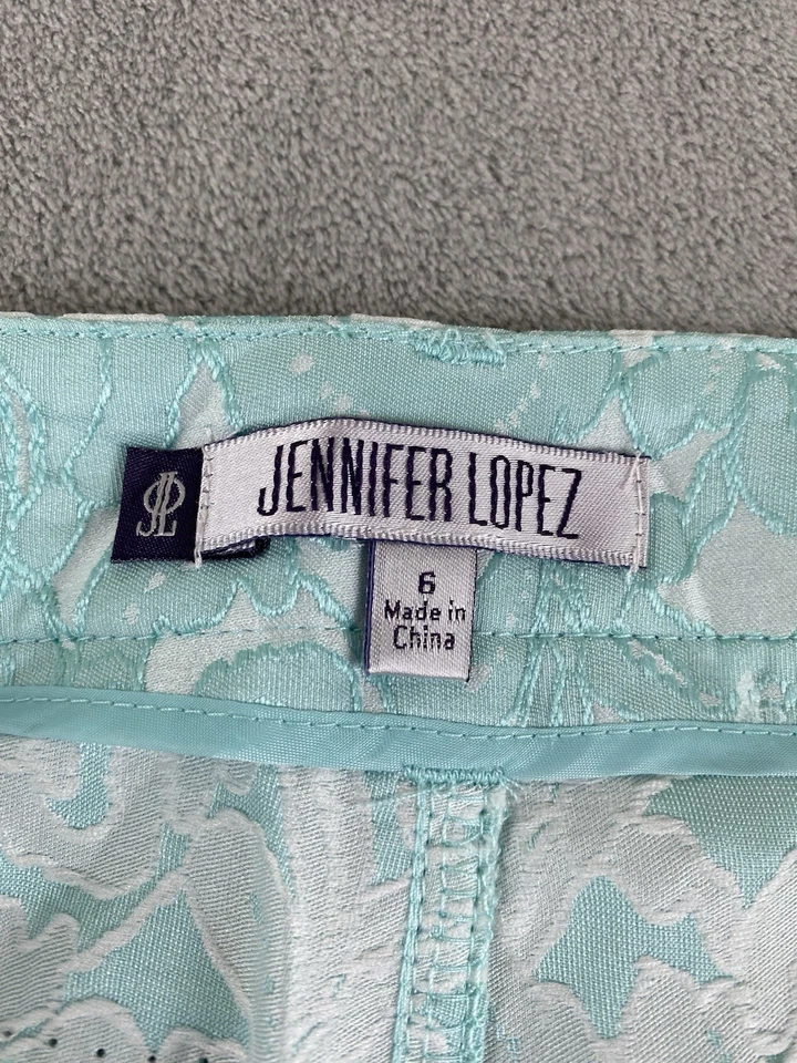 Pantalones cortos informales Jennifer Lopez para mujer talla 6 azul blanco brillante C36 Foto 4 de 4