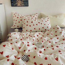 Heart Duvet Cover Full Size Cute Red Love Heart Printed on White Bedding Set ...