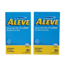 2PK Aleve 12HR Pain Reliever/Fever Reducer Naproxen Sodium 220mg 90ct EXP 01/26+